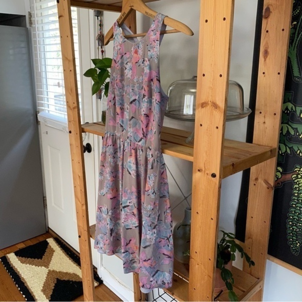 Rebecca Taylor Gray Pink Blue Silk Floral Mai Tai Time A-Line Twee Dress 2 - Picture 5 of 15